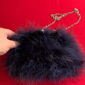 Elegant Blue Fur Kisslock convertible Crossbody/Clutch with silver chain